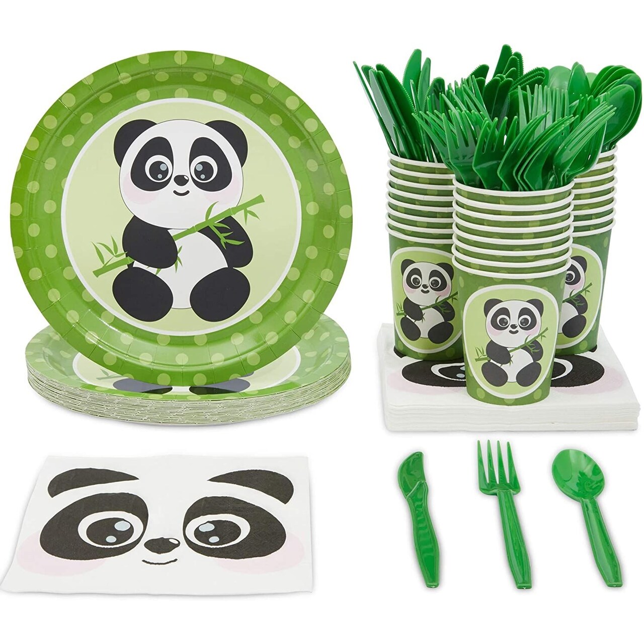 Animal Panda Birthday Party Supplies and Dinnerware Set (144 Pieces, Serves 24)